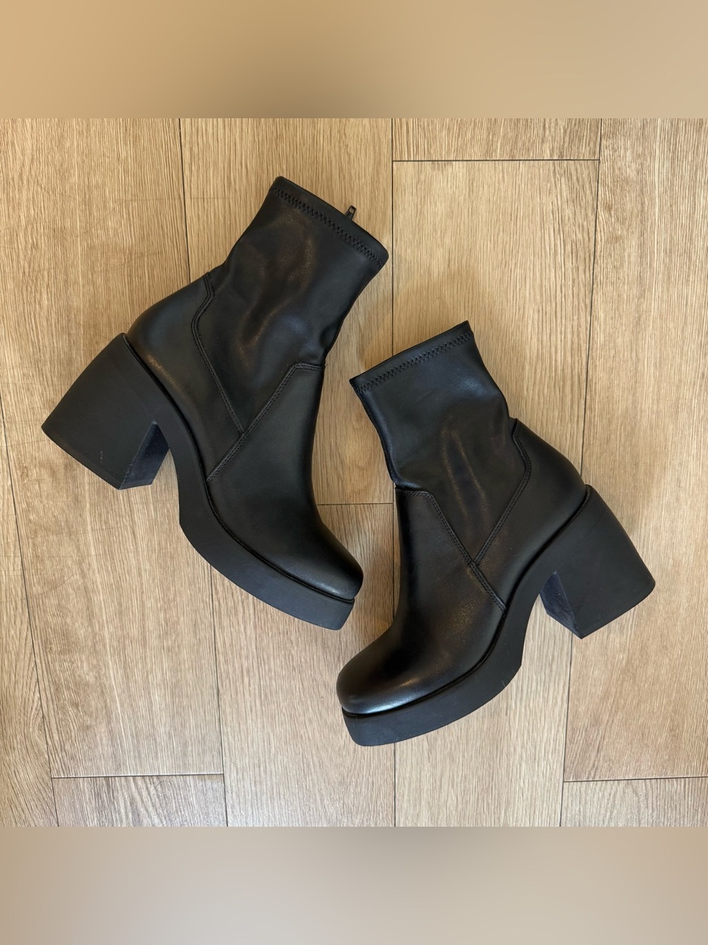 steve madden zeldie black leather platform sock boots - 8.5